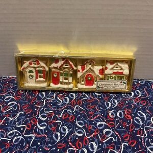 Fitz and Floyd White and Red Hand-Painted Christmas House Ornaments